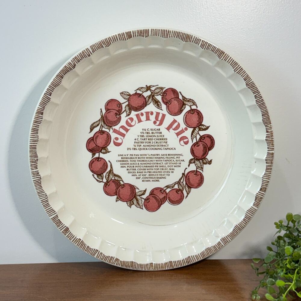 Vintage Royal China Jeannette Cherry Pie Deep Dish Pie Plate 11" with Recipe